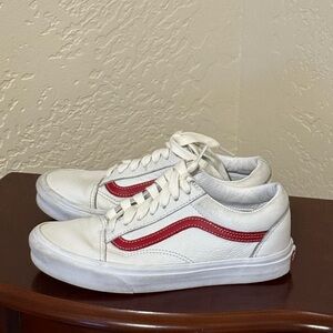Vans White and Red Low-Top Skate Sneakers -